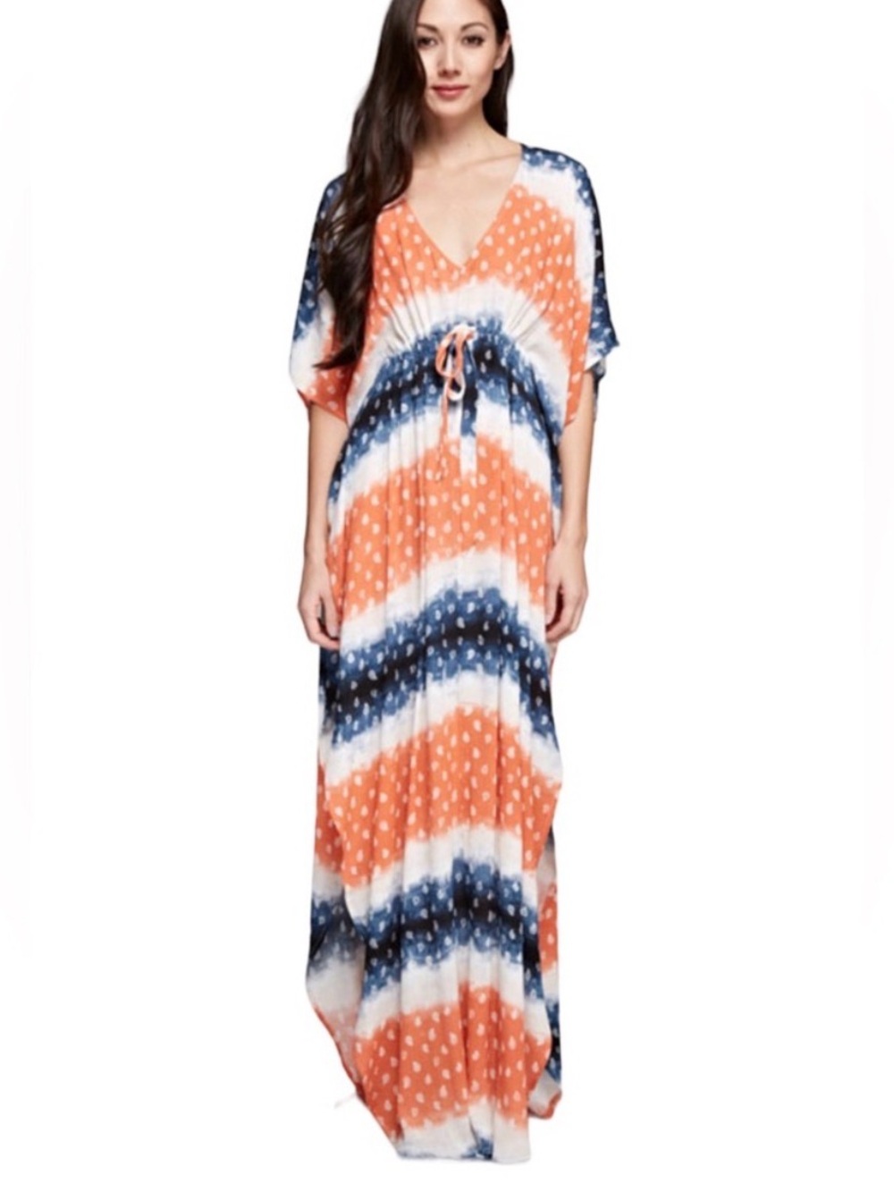 LOVESTITCH coral navy front tie maxi dress